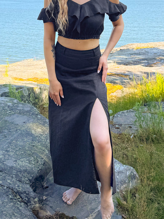 Black High Waisted Slit Skirt