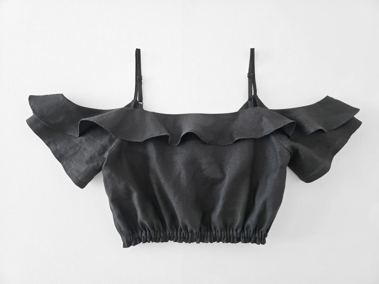 Ruffle top for women in Australia made from 100% French linen in black color
